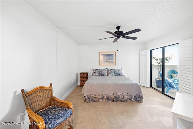 2203 Atlantic St Unit 715, Melbourne Beach, FL 32951 - bedroom featuring access to exterior, a ceiling fan, and light tile patterned flooring