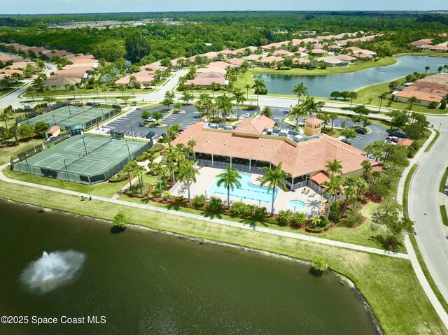 6227 Thames Pl, Vero Beach, FL 32966 - aerial perspective of suburban area with a pool area and a large body of water