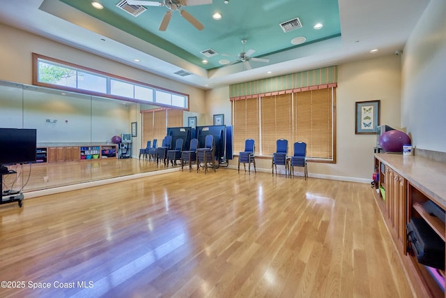 6227 Thames Pl, Vero Beach, FL 32966 - misc room featuring a raised ceiling, a ceiling fan, wood finished floors, recessed lighting, and baseboards