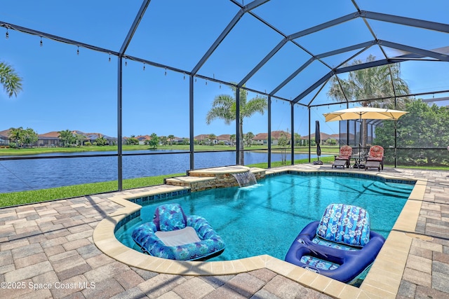 2922 Addison Dr, Melbourne, FL 32940 - outdoor pool with a patio area, a water view, glass enclosure, and a residential view
