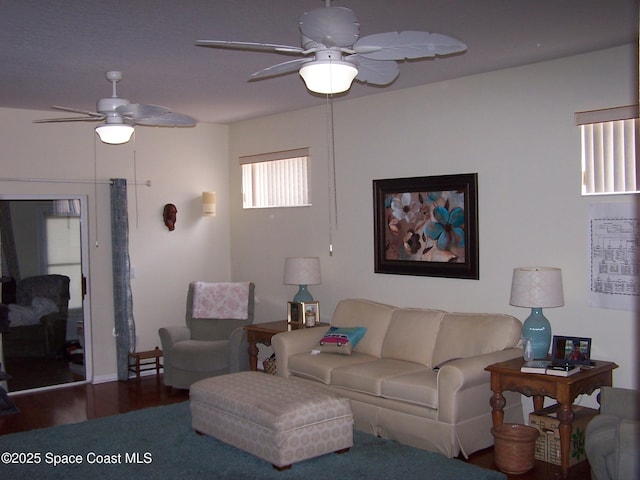 4077 Green Oak Dr, Melbourne, FL 32901 - living area with ceiling fan and wood finished floors
