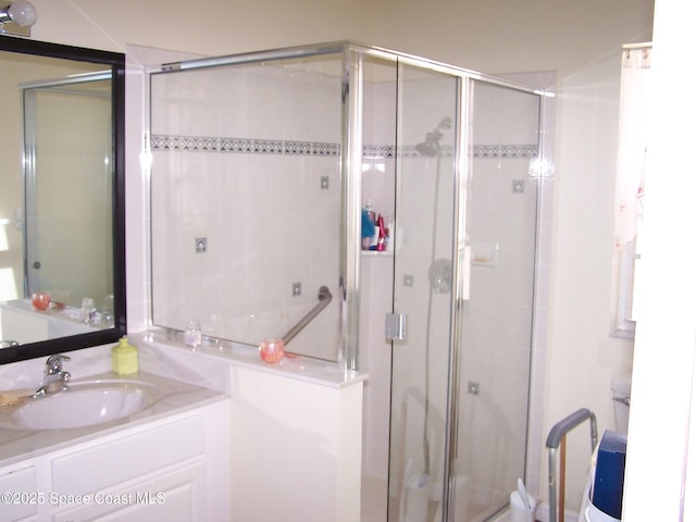 4077 Green Oak Dr, Melbourne, FL 32901 - full bathroom featuring a stall shower and vanity