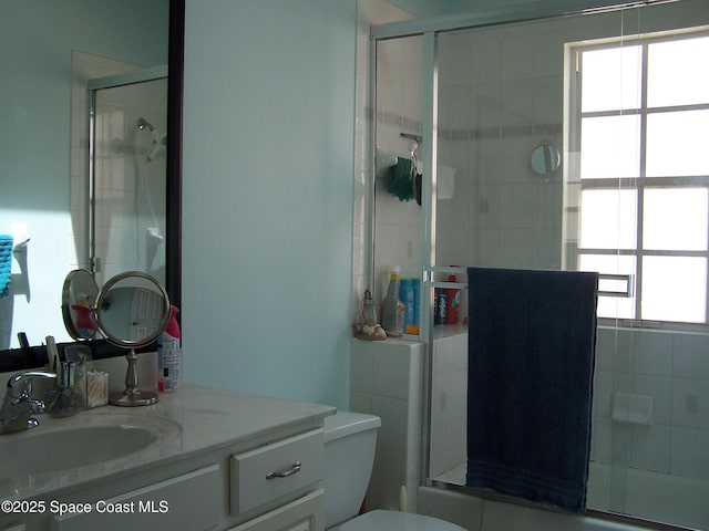 4077 Green Oak Dr, Melbourne, FL 32901 - full bathroom with an enclosed shower, toilet, and vanity
