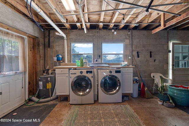 921 S Orlando Ave, Cocoa Beach, FL 32931 - laundry room featuring separate washer and dryer, healthy amount of natural light, cabinet space, and electric water heater