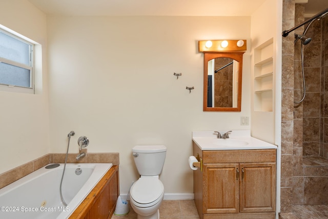 921 S Orlando Ave, Cocoa Beach, FL 32931 - bathroom featuring tiled shower, vanity, toilet, and a jetted tub