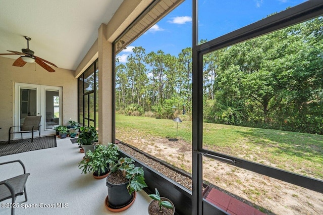 471 Hallmark St SE, Palm Bay, FL 32909 - sunroom featuring french doors, ceiling fan, vaulted ceiling, and plenty of natural light