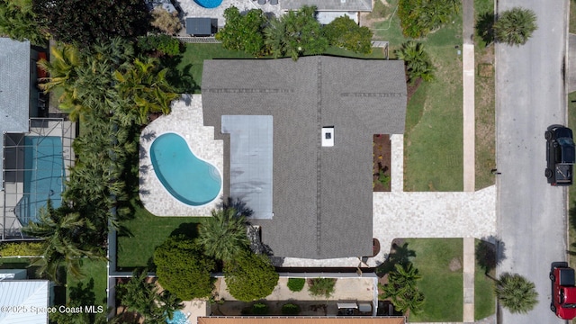 aerial view of a pool