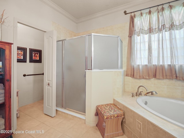 1013 Balmoral Way, Melbourne, FL 32940 - full bath featuring crown molding, a garden tub, a stall shower, and tile patterned floors
