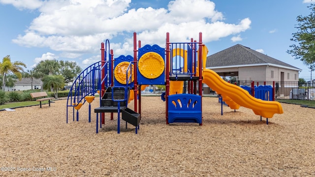 community jungle gym with fence