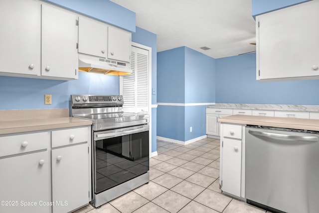 690 Koutnik Rd SE, Palm Bay, FL 32909 - kitchen with stainless steel appliances, under cabinet range hood, light countertops, and white cabinetry