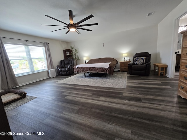 334 Dryden Cir, Cocoa, FL 32926 - bedroom featuring dark wood-type flooring, baseboards, and ceiling fan