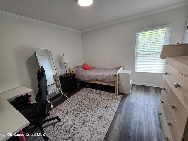 334 Dryden Cir, Cocoa, FL 32926 - bedroom with ornamental molding, dark wood finished floors, a desk, and baseboards