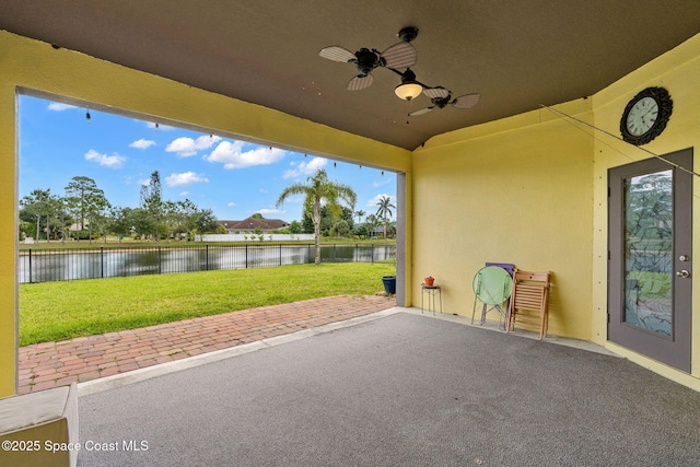 3575 Salt Marsh Cir, West Melbourne, FL 32904 - view of patio with a water view and a ceiling fan