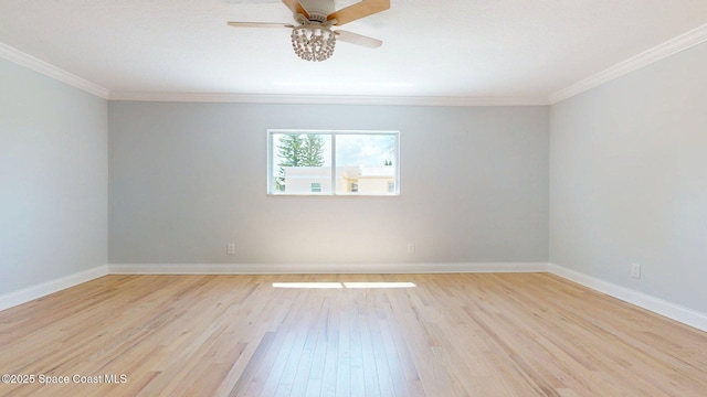 2287 Venetia Pl, Indialantic, FL 32903 - empty room with light wood-style flooring, ornamental molding, and ceiling fan
