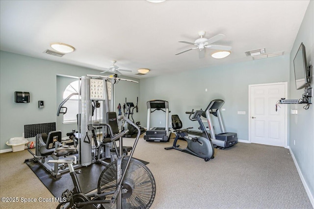 7008 Sevilla Ct Ph 505, Cape Canaveral, FL 32920 - workout area featuring ceiling fan, carpet, and baseboards