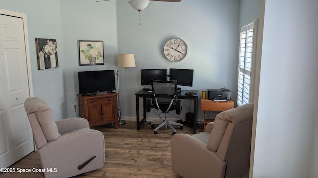 451 Dillard Dr SE, Palm Bay, FL 32909 - office area featuring wood finished floors and ceiling fan