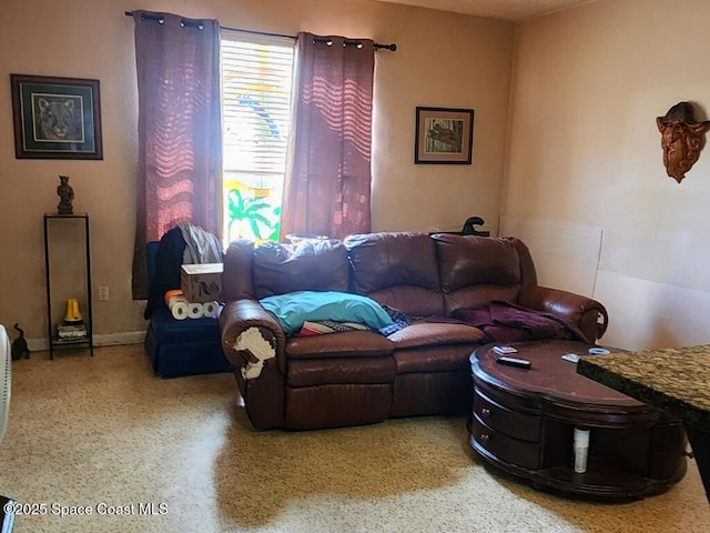 living room with speckled floor