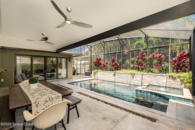 3204 Nottingham Ln, Cocoa, FL 32926 - swimming pool with a jacuzzi, a ceiling fan, a patio area, and a lanai
