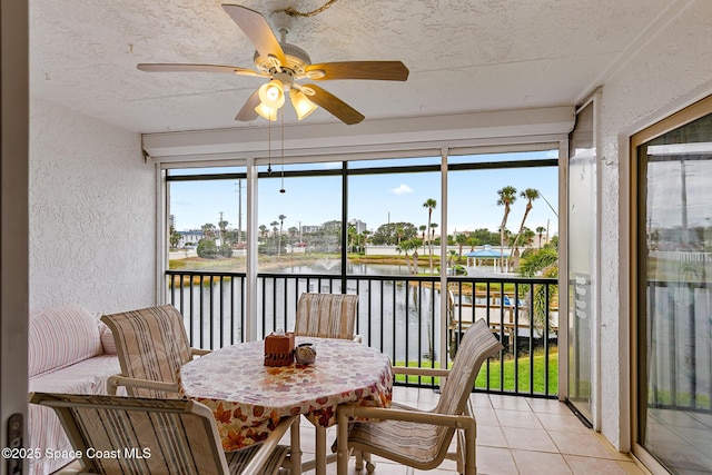 3165 N Atlantic Ave Unit C206, Cocoa Beach, FL 32931 - sunroom with a water view and ceiling fan