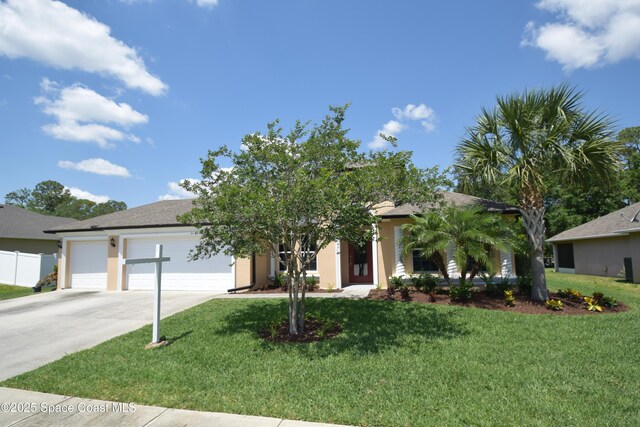 view of front facade featuring concrete driveway, an attached garage, and stucco siding