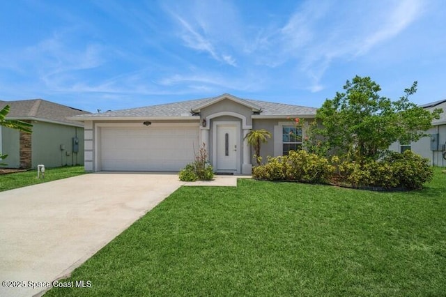 1332 Tarton Way, Cocoa, FL 32926 - single story home with driveway, an attached garage, a front lawn, and stucco siding