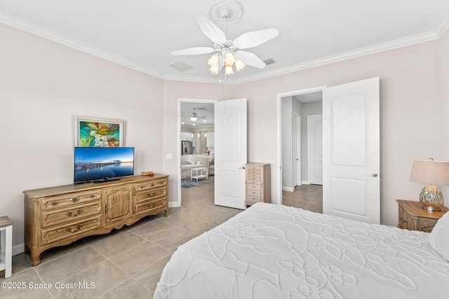 2162 Great Belt Cir, Melbourne, FL 32940 - bedroom with ornamental molding, light tile patterned floors, ceiling fan, and baseboards