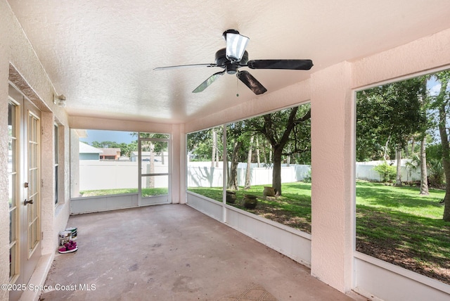 4465 Everglades St, Cocoa, FL 32927 - unfurnished sunroom featuring ceiling fan and plenty of natural light