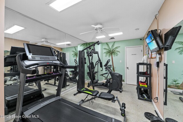 261 Cape Shores Cir Unit 18-E, Cape Canaveral, FL 32920 - workout area featuring ceiling fan