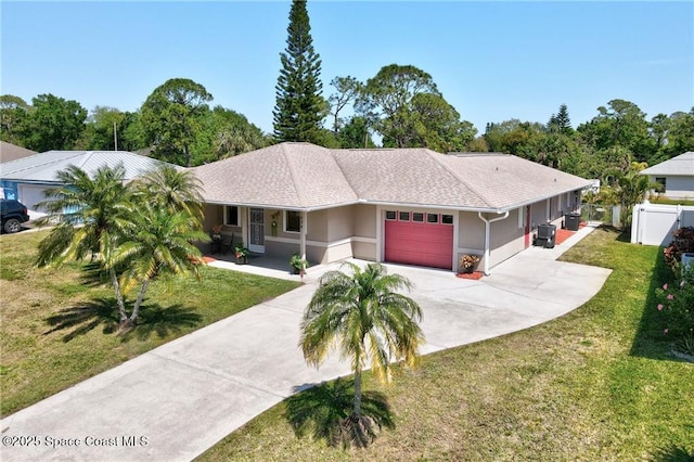 1038 Laconia St, Sebastian, FL 32958 - single story home with a garage, concrete driveway, covered porch, stucco siding, and central AC unit