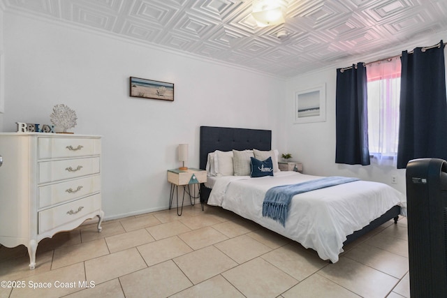 326 Pierce Ave, Cape Canaveral, FL 32920 - bedroom with an ornate ceiling, light tile patterned flooring, and baseboards