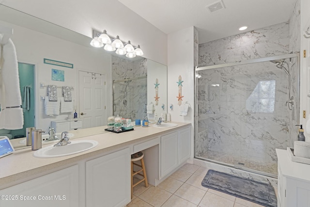 401 Trotter Ln Unit 202, Melbourne, FL 32940 - full bath with a marble finish shower, double vanity, and tile patterned flooring