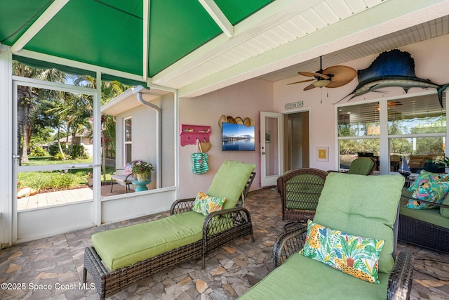 439 Briarcliff Cir, Sebastian, FL 32958 - sunroom with ceiling fan, plenty of natural light, and beamed ceiling