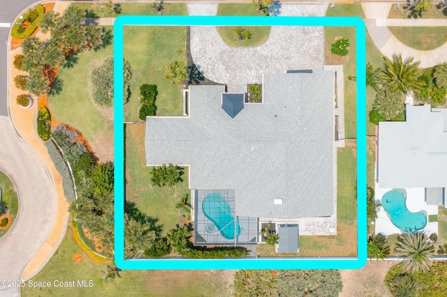 100 Martesia Way, Indian Harbour Beach, FL 32937 - aerial view of property and surrounding area with property boundaries highlighted and a pool