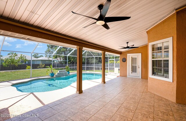 6860 Cedar Ave, Cocoa, FL 32927 - view of pool with a patio area, ceiling fan, and a lanai