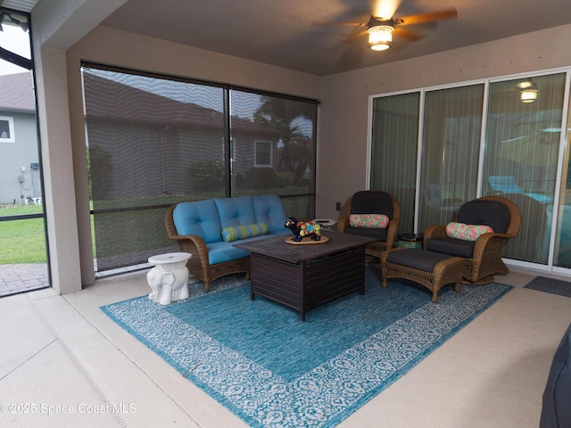 4407 Preservation Cir, Melbourne, FL 32934 - sunroom / solarium featuring a ceiling fan and outdoor lounge area