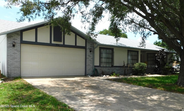 854 Custer St NW, Palm Bay, FL 32907 - ranch-style home featuring brick siding, a garage, driveway, and a shingled roof