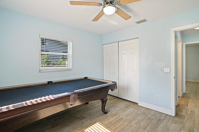 517 Fulton St, Daytona Beach, FL 32114 - rec room with light wood finished floors, ceiling fan, baseboards, and pool table