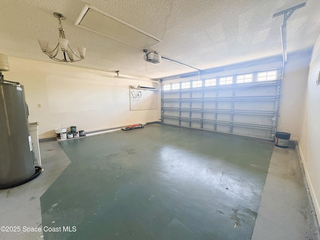 garage with water heater and a garage door opener