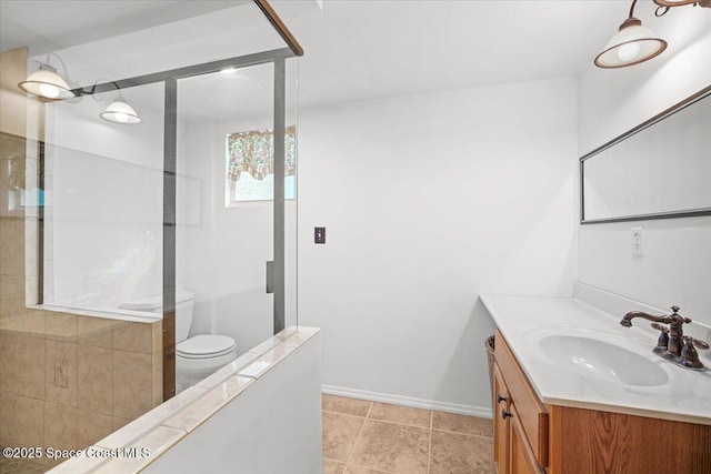 965 Bluegrass Ln, Rockledge, FL 32955 - full bathroom featuring vanity, a shower, toilet, and baseboards