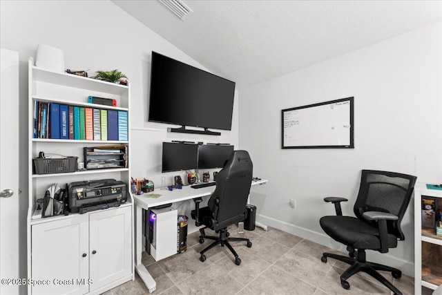 1041 Tupelo Cir, Cocoa, FL 32926 - office space featuring vaulted ceiling, baseboards, and light tile patterned floors