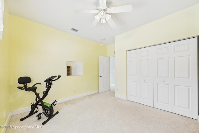 1737 Windbrook Dr SE, Palm Bay, FL 32909 - exercise area featuring carpet floors, a ceiling fan, and baseboards
