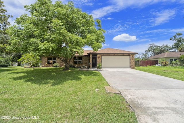 1401 Ruffin Cir SE, Palm Bay, FL 32909 - ranch-style house featuring an attached garage, concrete driveway, and brick siding