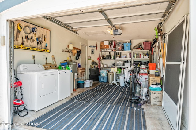 1924 Elderberry Ct NE, Palm Bay, FL 32905 - garage featuring separate washer and dryer, a garage door opener, and water heater