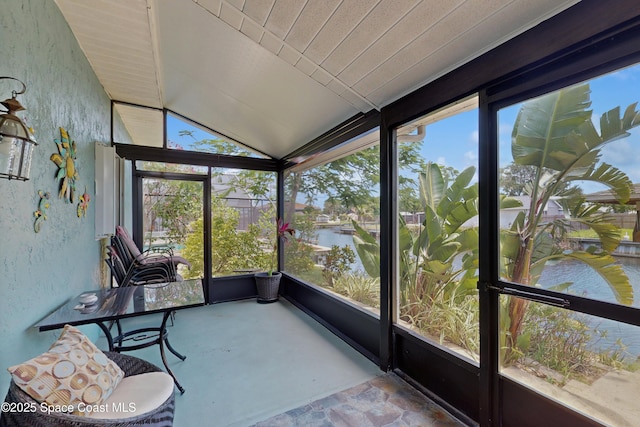 2180 Dumas St, Merritt Island, FL 32952 - unfurnished sunroom with a water view and lofted ceiling