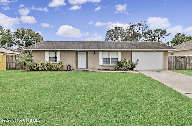 7034 Bayfront Rd, Cocoa, FL 32927 - ranch-style house featuring stucco siding, concrete driveway, and a garage