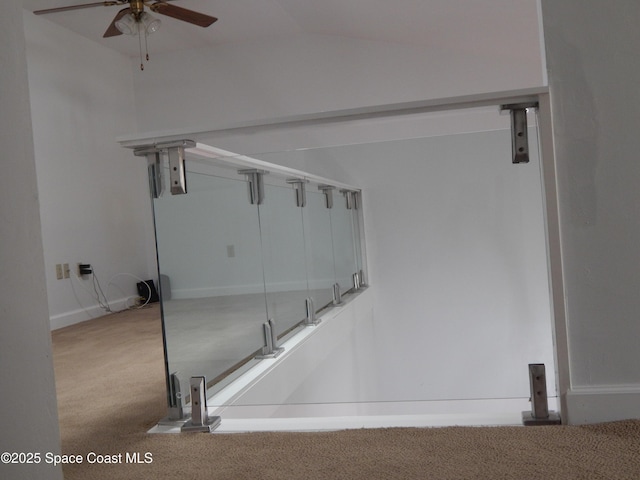 865 Greenwood Manor Cir Unit 5-F, West Melbourne, FL 32904 - stairway with ceiling fan, carpet, lofted ceiling, and baseboards