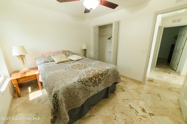 bedroom featuring a closet and ceiling fan