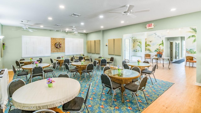 508 Lorelei Ave, Melbourne, FL 32901 - dining area featuring a ceiling fan, wood finished floors, recessed lighting, and baseboards