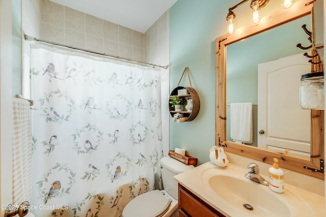 1409 Corbett Ln, Melbourne, FL 32904 - bathroom with vanity, toilet, and a shower with curtain