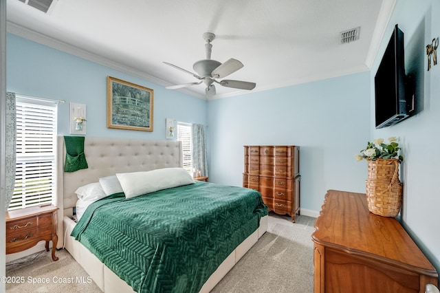 1409 Corbett Ln, Melbourne, FL 32904 - bedroom with light colored carpet, ornamental molding, and ceiling fan